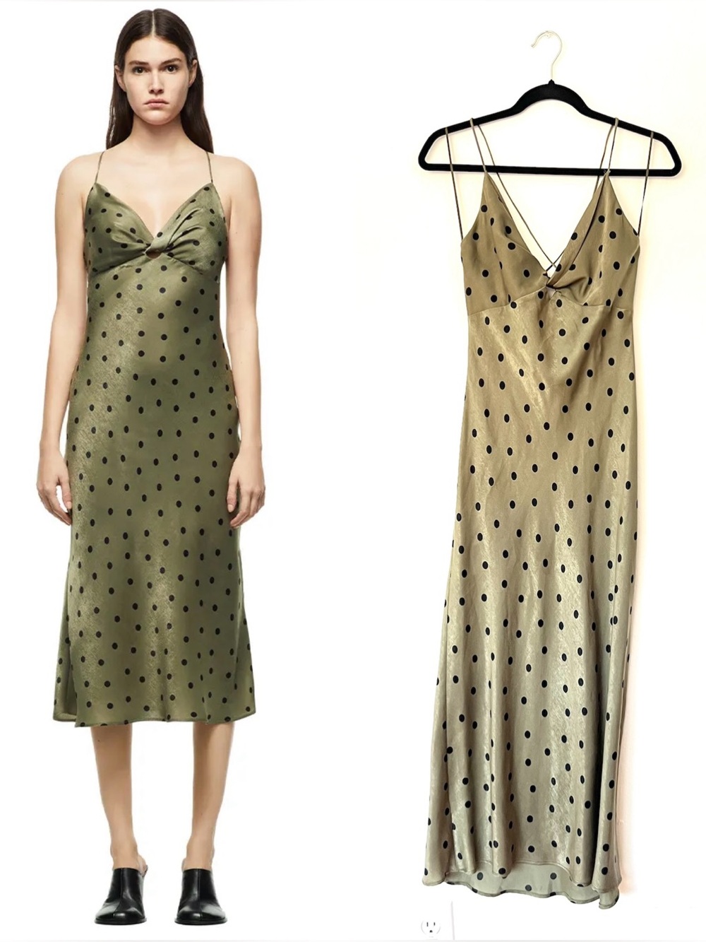 Zara Satin Polka Dot Midi Dress - Picture 1 of 9